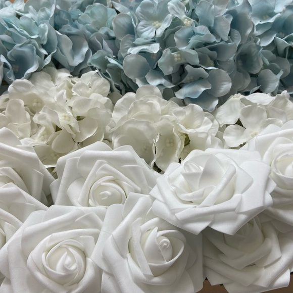Custom White Roses & Hydrangeas Flower Mix Wedding Decor Various Color Options - Picture 5 of 14